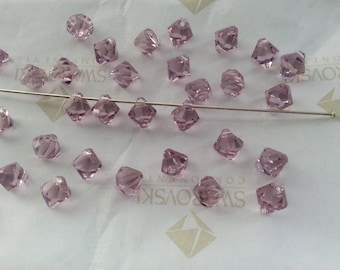 30 pieces Swarovski #6301 6mm Crystal Light Amethyst Top Drilled Faceted Bicone Pendants Beads
