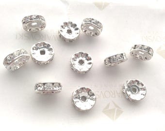 6 pieces Swarovski Crystal 10mm Sterling Silver Plated Rondelle Spacer Beads