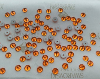 100 pieces Vintage Swarovski #3112 4mm Crystal Sun Orange Lochrosen Round Center Hole Sew-On Rhinestones