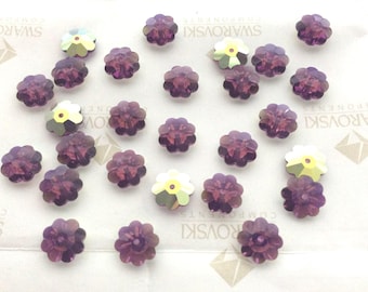 12 pieces Vintage Swarovski #3700 10mm Crystal Amethyst AB Daisy Margarita Flower Unfoiled Sew- On Stones Spacer Beads