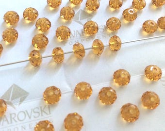 30 pieces Swarovski #5040 6mm Crystal Topaz Briolette Rondelle Spacer Faceted Beads