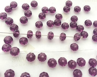 30 pieces Swarovski #5040 6mm Crystal Amethyst Briolette Rondelle Spacer Faceted Beads