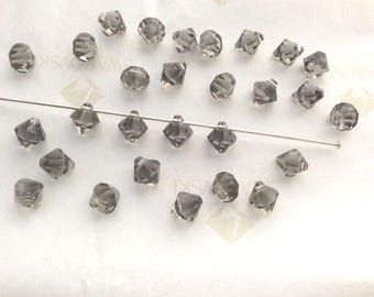 30 pieces Swarovski #6301 6mm Crystal Black Diamond Top Drilled Faceted Bicone Pendants Beads
