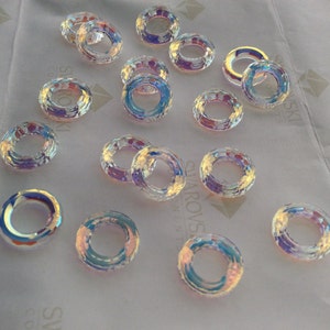 4 pieces Vintage Swarovski #1245 13mm Crystal AB Donut Shaped Faceted Ring Stone Beads