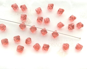 30 pieces Swarovski #6301 6mm Crystal Padparadscha Top Drilled Faceted Bicone Pendants Beads