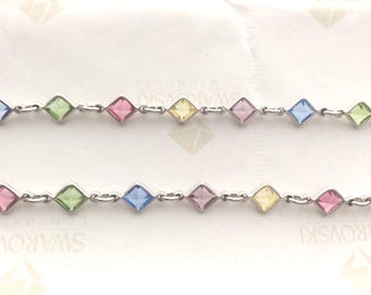 Swarovski Light Multi-Color Crystal 4mm Silver Square Channel Link Chain 19 inches