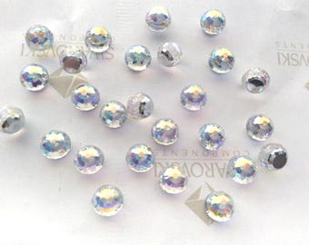 8 pieces Swarovski #4869 6mm Crystal AB CAL VZ Flatback Round Fireball Faceted Stones