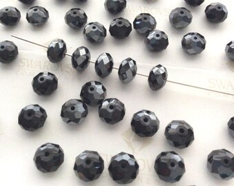 20 pieces Swarovski #5040 8mm Crystal Jet Hematite Briolette Rondelle Spacer Faceted Beads