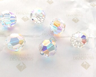 2 pieces Vintage Swarovski #5000 18mm Crystal Clear AB Large Round Ball Faceted Beads
