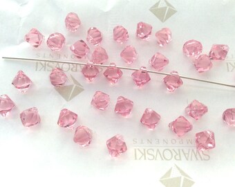 30 pieces Swarovski #6301 6mm Crystal Light Rose Top Drilled Faceted Bicone Pendants Beads