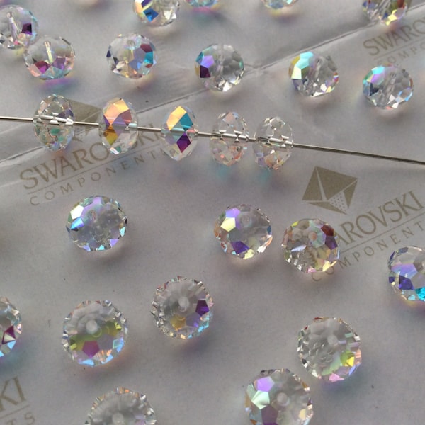 4 pieces Swarovski #5040 12mm Crystal Clear AB Briolette Rondelle Spacer Faceted Beads