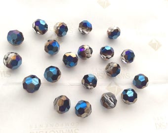 Swarovski #5000 Crystal Metallic Blue Round Faceted Beads 6mm 8mm