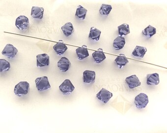 12 pieces Swarovski #6301 8mm Crystal Tanzanite Top Drilled Faceted Bicone Pendants Beads