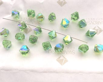 12 pieces Vintage Swarovski #6301 8mm Crystal Peridot AB Top Drilled Faceted Bicone Pendants Beads