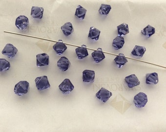 30 pieces Swarovski #6301 6mm Crystal Tanzanite Top Drilled Faceted Bicone Pendants Beads