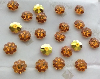 12 pieces Swarovski #3700 10mm Crystal Topaz AB Daisy Margarita Flower Unfoiled Sew- On Stones Spacer Beads