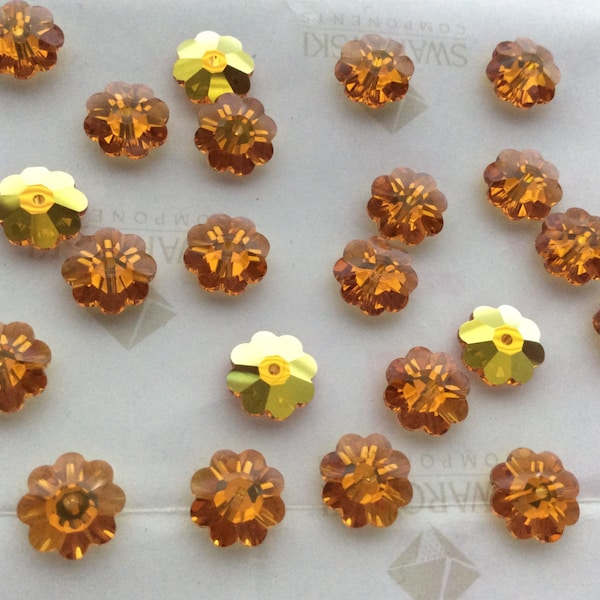 12 pieces Swarovski #3700 10mm Crystal Topaz AB Daisy Margarita Flower Unfoiled Sew- On Stones Spacer Beads