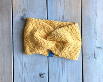 Mustard Yellow Headband/Earwarmer // Women's Headband // Twist Knit Headband