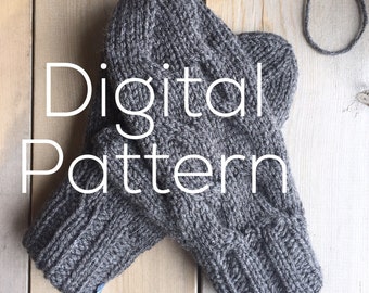 Mitten Pattern - Worsted Weight Yarn  with Cable