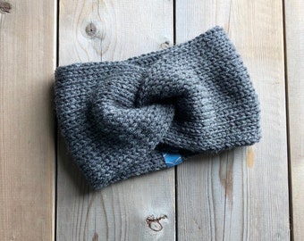 Dark Heather Gray Headband/Earwarmer // Women’s Headband // Twist Knit Headband