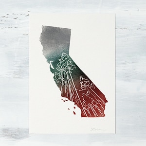 California Sequoia Tree Redwoods Handmade Linocut Relief Art Print