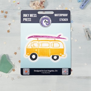Orange Yellow Campervan Waterproof Sticker for Water Bottle, Laptop Decal