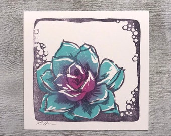 Echeveria Sukkulenten Giclée-Druck 4x4 Kleine Wandkunst