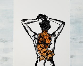 Metamorphosis Monarch Butterfly Surrealist Anatomy 11x14 Giclee Art Print