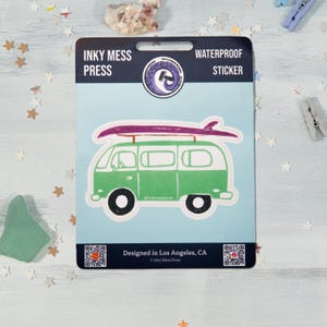 Mint Green Campervan Waterproof Sticker for Water Bottle, Laptop Decal
