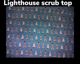 Fast Shipping Lighthouse scrub top made to order xs to xl  4 different neck design 100% Cotton great quality brand new