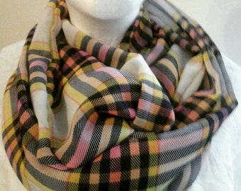 Free Shipping Multi-colored plaid infinity scarf yellow pink black white  scarf