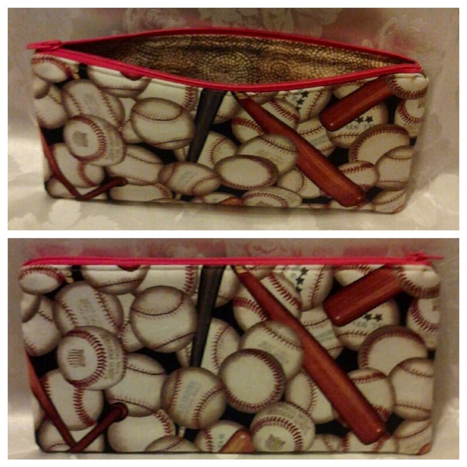 FREE shipping Baseball pencil case with red zipper 100 Cotton Etsy