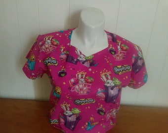 Fast Shipping Shopkins scrub top XS to XL  100% Cotton  ready to ship two front pockets and vents on both sides