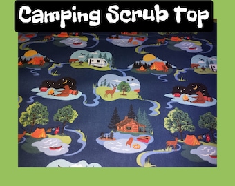 Fast Shipping Camping Scrub top made to order from sizes xs to xl 100% Cotton made to order with choice of four (4) neck designs