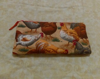 FREE shipping Chicken pencil case with pink zipper 100% Cotton