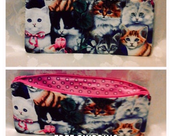 FREE shipping Cats  pencil case with pink zipper