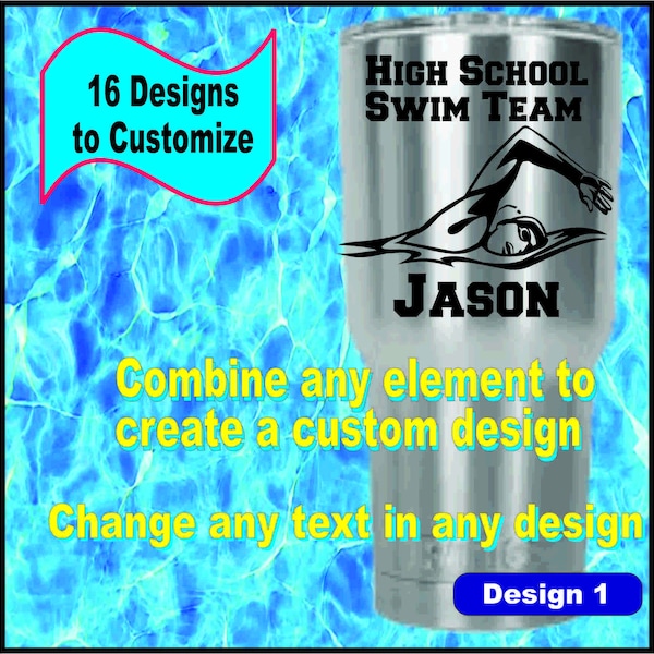 Swimming - New RTIC Matte Finish Color Tumbler - Custom Laser Engraved