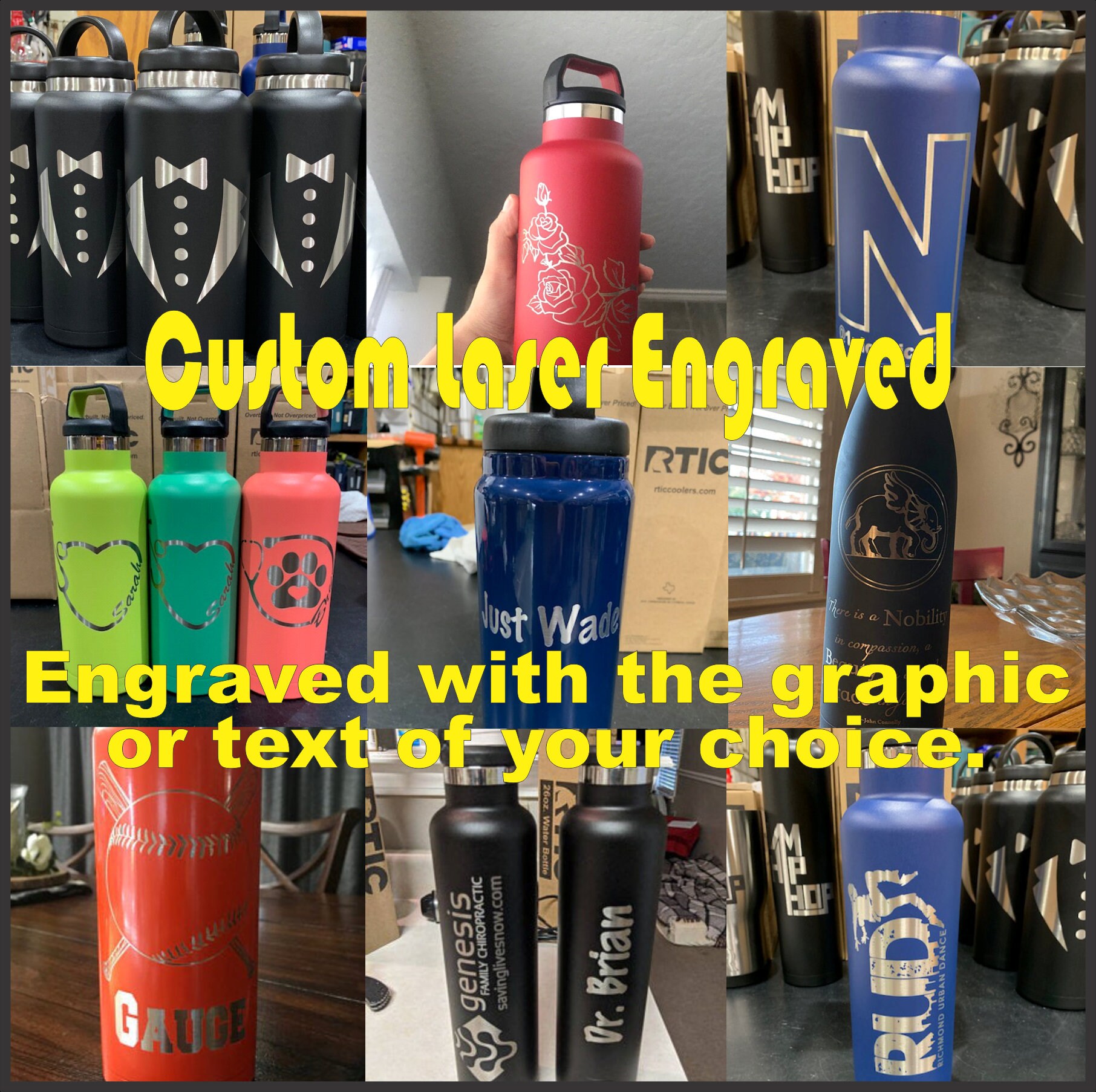 Personalized 16 oz RTIC Stainless Steel Water Bottles. – Whidden's Woodshop