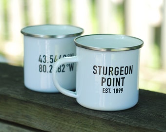 Custom Location Coordinates Tin Mug | Personal Mug | Custom Mug | Location Mug | Enamel Mug | Camping Tin Mug | Made to Order