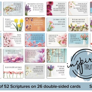 Bible Verse Cards Set | 52 Scriptures on 26 double-sided 5x3.5” large high quality cards | No Holder | Floral design