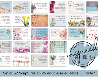 Bible Verse Cards Set | 52 Scriptures on 26 double-sided 5x3.5” large high quality cards | No Holder | Floral design