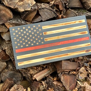 Customizable / Wood flag /valentines day/ personalized / red line / fireman flag/ red line flag firefighter