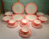 Vintage Hazel Atlas crinoline pink set of dishes for 4 50 39