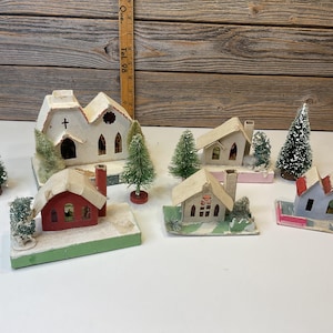 Vintage Putz 5 petites maisons en carton de noël 60’