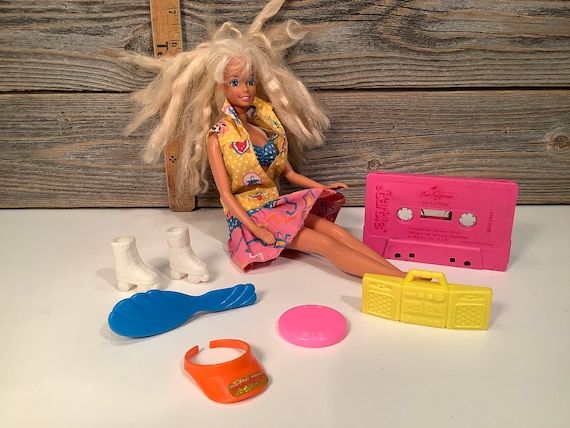 Barbie Gym Bag, Sunglasses, Frisbee, Earrings, Pillow, Mirror & Brush,  Stickers