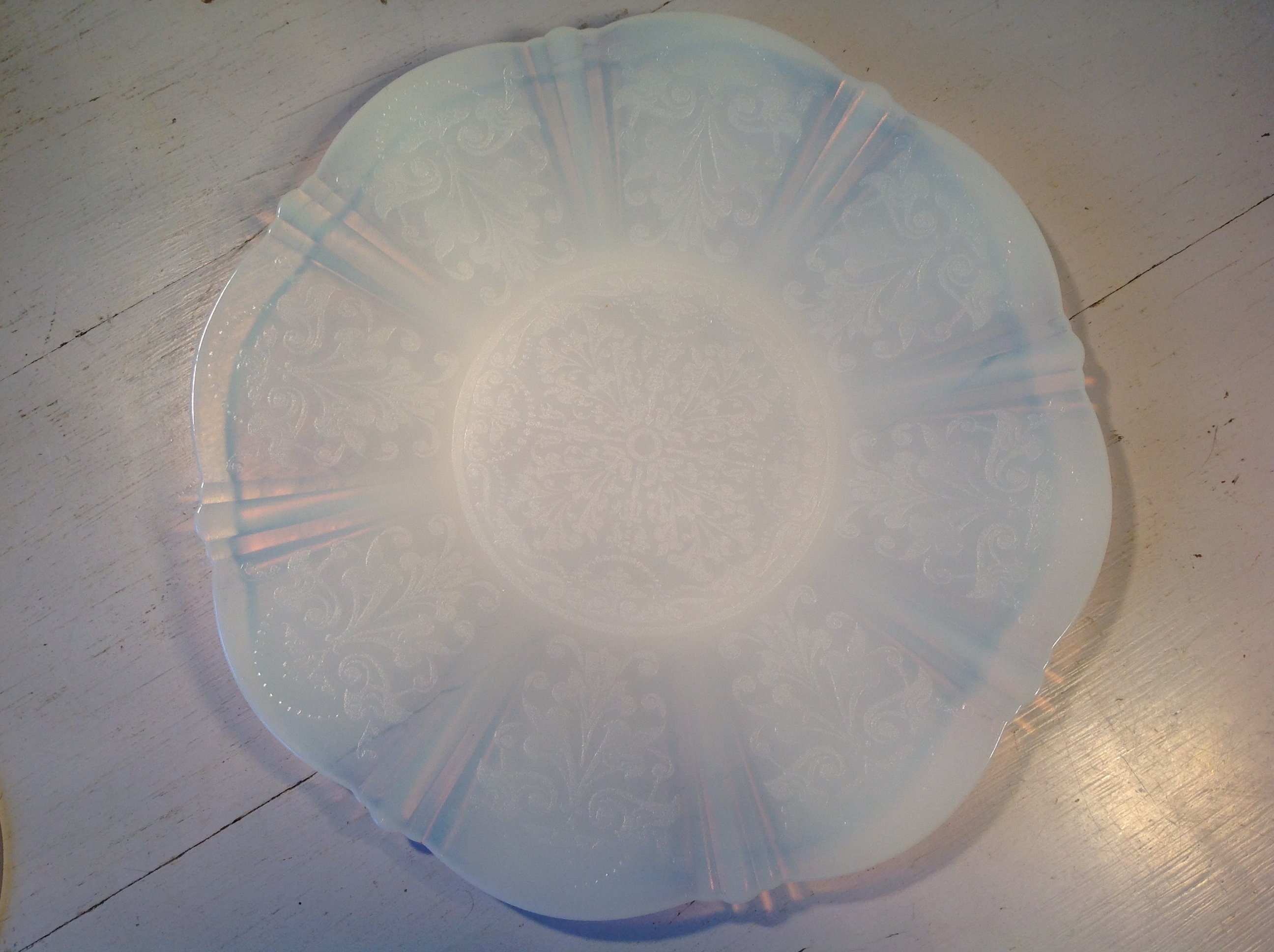 Vintage Opalescent Vaseline 7 Cake Plates in the American Etsy