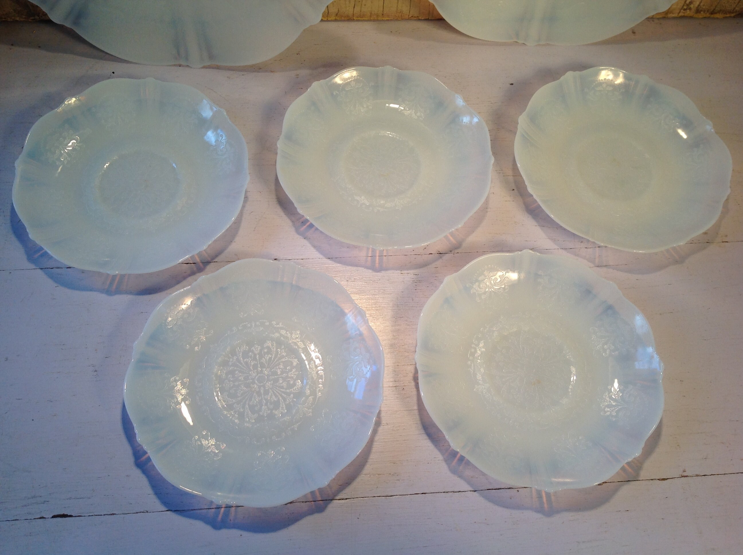 Vintage Opalescent Vaseline 7 Cake Plates in the American Etsy
