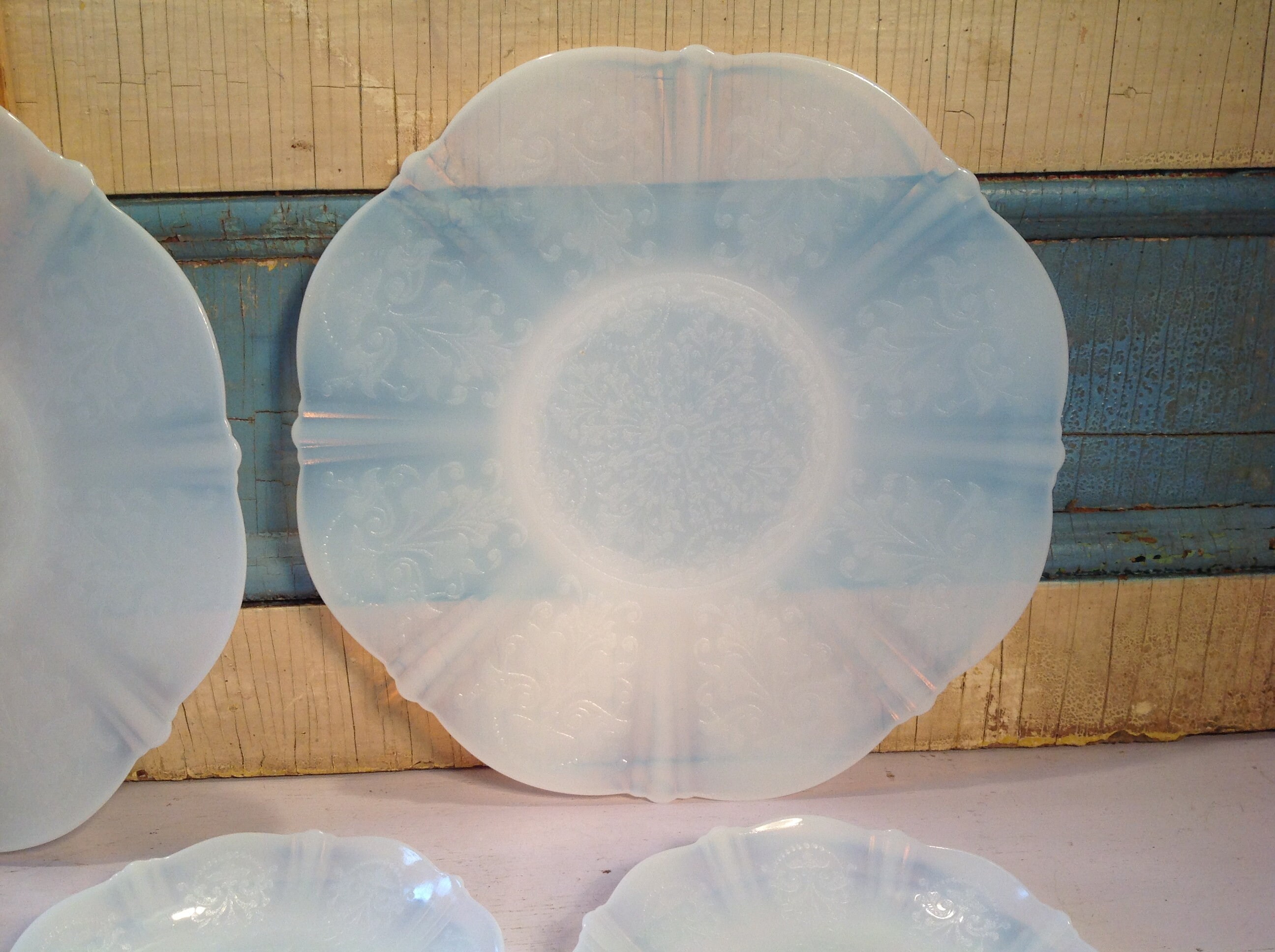 Vintage Opalescent Vaseline 7 Cake Plates in the American Etsy