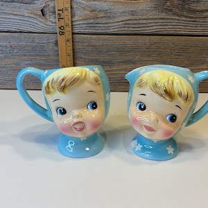 Vintage Lefton miss cutie pie blue cream and sugar 50’