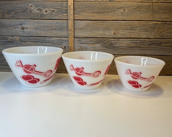 Vintage Fireking 3 Mixing Bowls Red Kitchen 40' - Etsy Vintage Fireking 3 Mixing Bowls Red Kitchen 40' - Etsy